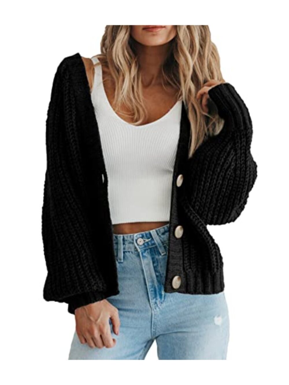 Crop Cable Knit Open Front Cardigan Oversized Sweater